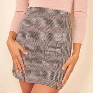 Reformation Oak Houndstooth Black White Plaid Mini Skirt Size 0